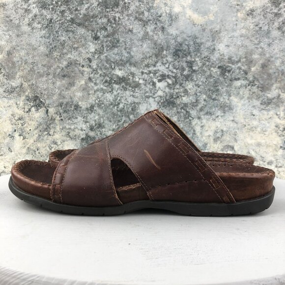 Ocean Pacific Men\'s Size 9 Karma Brown Leather Open Toe Slip On Sandals BRAZIL main image 13